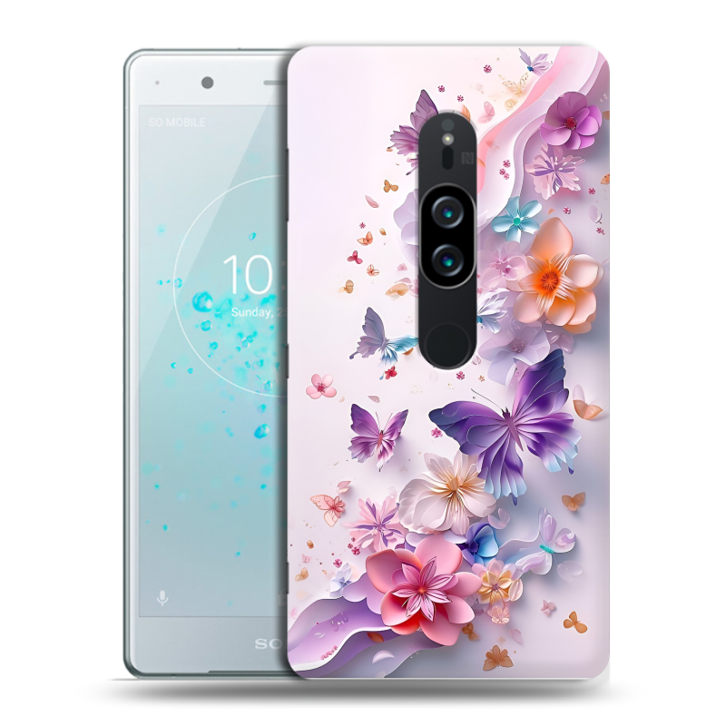 Пластиковый чехол на Sony Xperia XZ2 Premium с принтом цветы бабочки Пластиковый чехол на Sony Xperia XZ2 Premium с принтом цветы бабочки