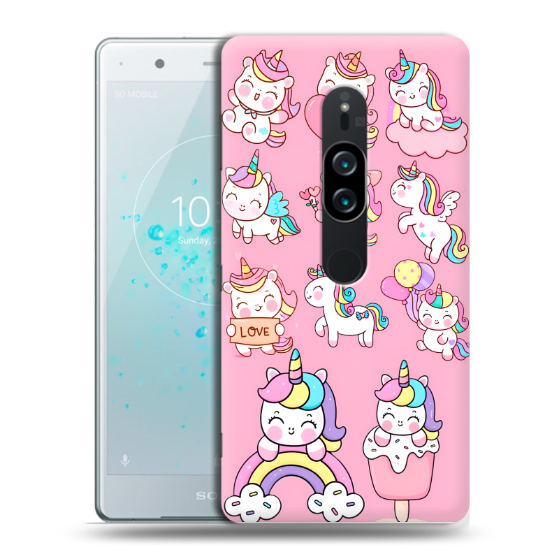 Пластиковый чехол на Sony Xperia XZ2 Premium с принтом Единороги и радуга Пластиковый чехол на Sony Xperia XZ2 Premium с принтом Единороги и радуга