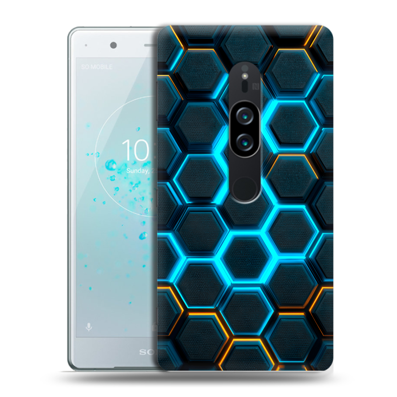 Пластиковый чехол на Sony Xperia XZ2 Premium с принтом Неоновые соты Пластиковый чехол на Sony Xperia XZ2 Premium с принтом Неоновые соты