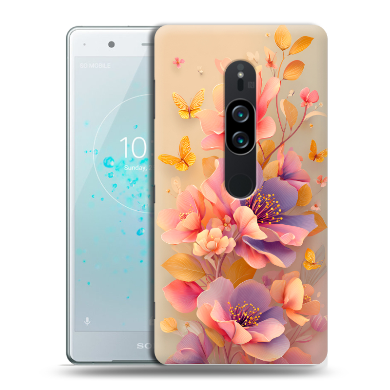 Пластиковый чехол на Sony Xperia XZ2 Premium с принтом Цветы и бабочки Пластиковый чехол на Sony Xperia XZ2 Premium с принтом Цветы и бабочки