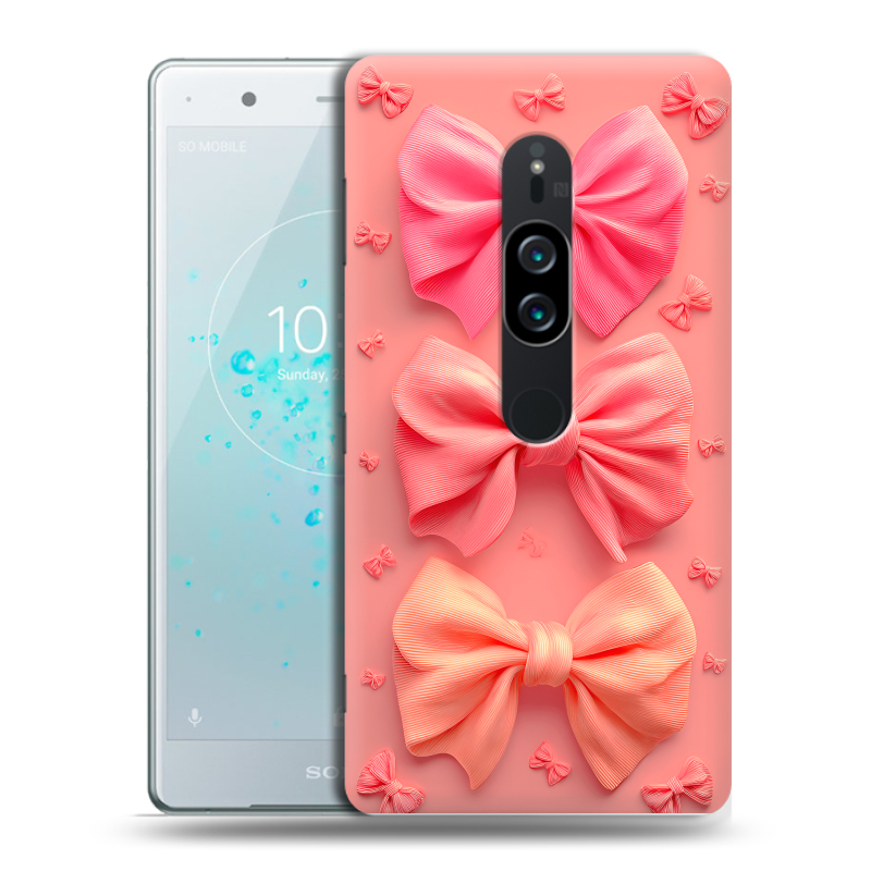 Пластиковый чехол на Sony Xperia XZ2 Premium с принтом Розовые бантики Пластиковый чехол на Sony Xperia XZ2 Premium с принтом Розовые бантики