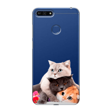 Силиконовый противоударный чехол на Huawei Honor 7A Pro с принтом Кошки Силиконовый противоударный чехол на Huawei Honor 7A Pro с принтом Кошки