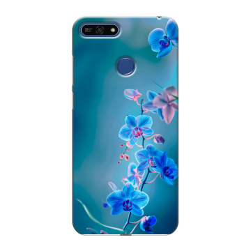 Силиконовый противоударный чехол на Huawei Honor 7A Pro с принтом Голубые цветы Силиконовый противоударный чехол на Huawei Honor 7A Pro с принтом Голубые цветы