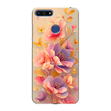 Силиконовый противоударный чехол на Huawei Honor 7A Pro с принтом Цветы и бабочки Силиконовый противоударный чехол на Huawei Honor 7A Pro с принтом Цветы и бабочки