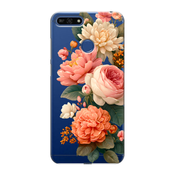Силиконовый противоударный чехол на Huawei Honor 7A Pro с принтом цветы Силиконовый противоударный чехол на Huawei Honor 7A Pro с принтом цветы