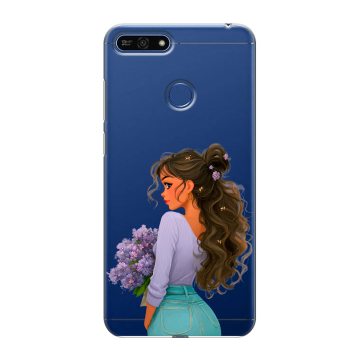 Силиконовый противоударный чехол на Huawei Honor 7A Pro с принтом девушка цветы Силиконовый противоударный чехол на Huawei Honor 7A Pro с принтом девушка цветы