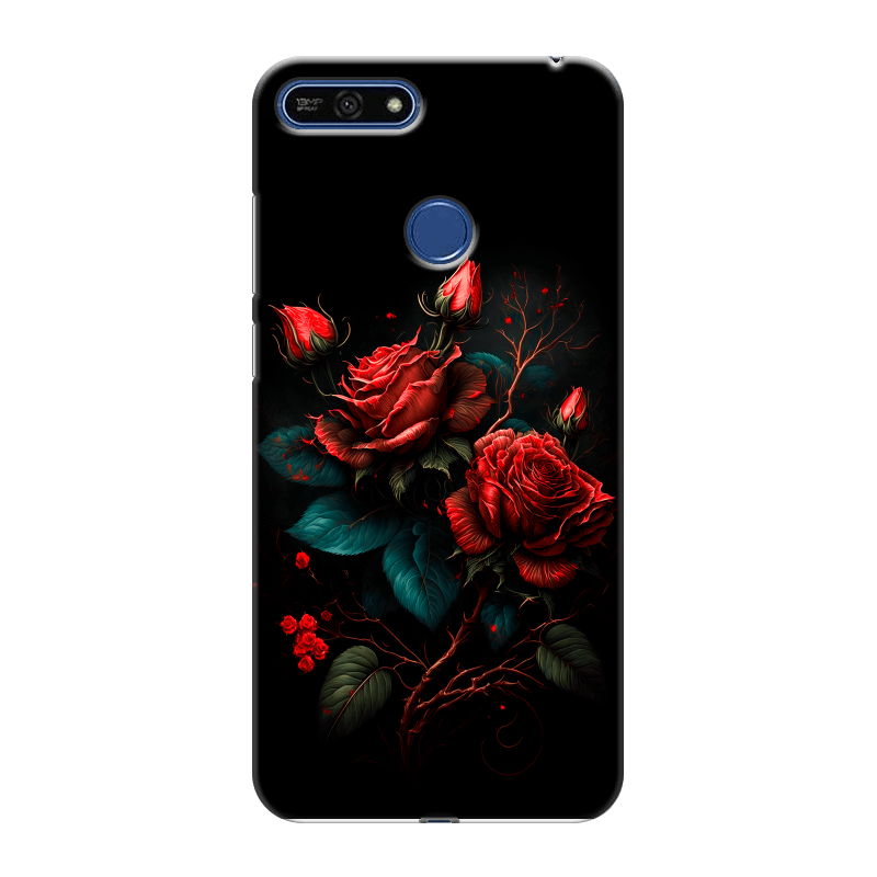 Силиконовый противоударный чехол на Huawei Honor 7A Pro с принтом Розы красные Силиконовый противоударный чехол на Huawei Honor 7A Pro с принтом Розы красные