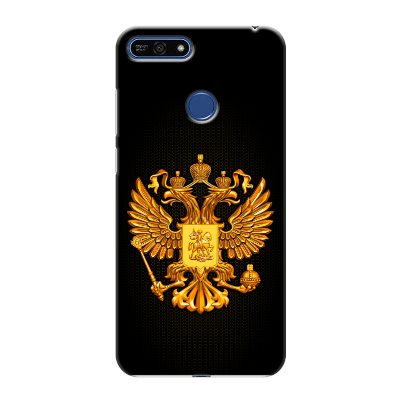 Силиконовый противоударный чехол на Huawei Honor 7A Pro с принтом Герб России желтый Силиконовый противоударный чехол на Huawei Honor 7A Pro с принтом Герб России желтый