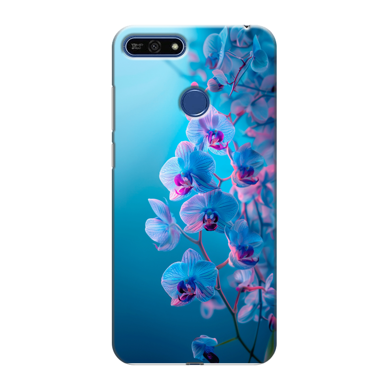 Силиконовый противоударный чехол на Huawei Honor 7A Pro с принтом голубые орхидеи Силиконовый противоударный чехол на Huawei Honor 7A Pro с принтом голубые орхидеи