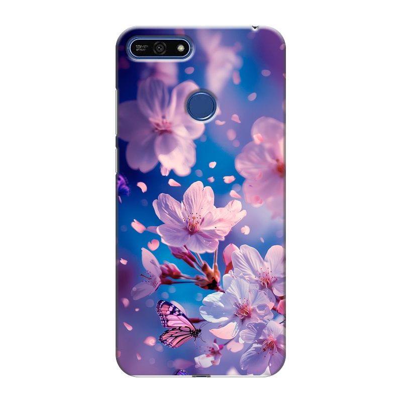 Силиконовый противоударный чехол на Huawei Honor 7A Pro с принтом цветы бабочки Силиконовый противоударный чехол на Huawei Honor 7A Pro с принтом цветы бабочки