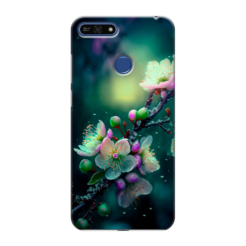 Силиконовый противоударный чехол на Huawei Honor 7A Pro с принтом Цветы и мрамор Силиконовый противоударный чехол на Huawei Honor 7A Pro с принтом Цветы и мрамор