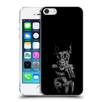 Пластиковый чехол на Iphone 5s с принтом Доберман и пистолет Пластиковый чехол на Iphone 5s с принтом Доберман и пистолет