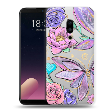 Силиконовый чехол на Meizu 15 с принтом Бабочки и цветы