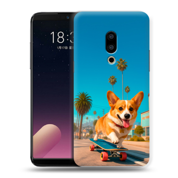 Силиконовый чехол на Meizu 15 с принтом Корги на скейте