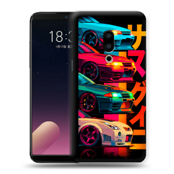 Силиконовый чехол на Meizu 15 с принтом Гоночные машины