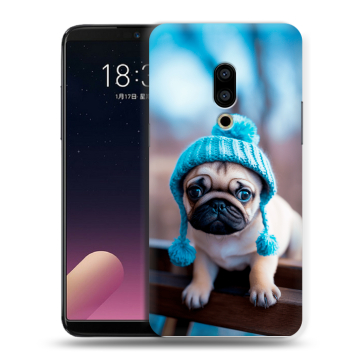 Силиконовый чехол на Meizu 15 с принтом Мопс в шапке