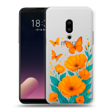 Силиконовый чехол на Meizu 15 с принтом цветы бабочки