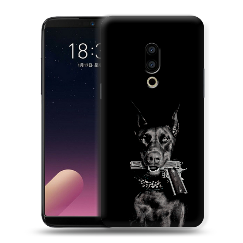 Силиконовый чехол на Meizu 15 с принтом Доберман и пистолет Силиконовый чехол на Meizu 15 с принтом Доберман и пистолет
