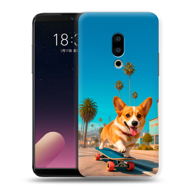 Пластиковый чехол на Meizu 15 с принтом Корги на скейте Пластиковый чехол на Meizu 15 с принтом Корги на скейте