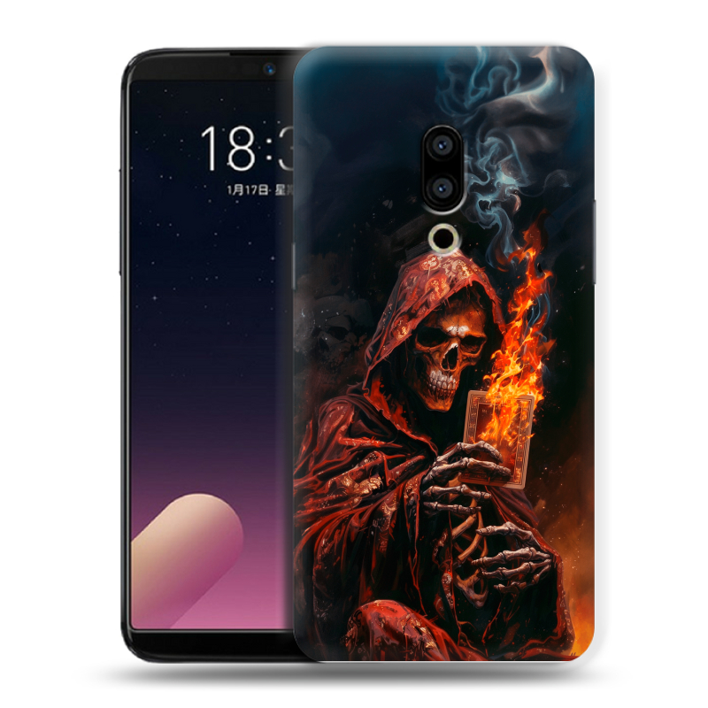 Пластиковый чехол на Meizu 15 с принтом Скелет и карты Пластиковый чехол на Meizu 15 с принтом Скелет и карты