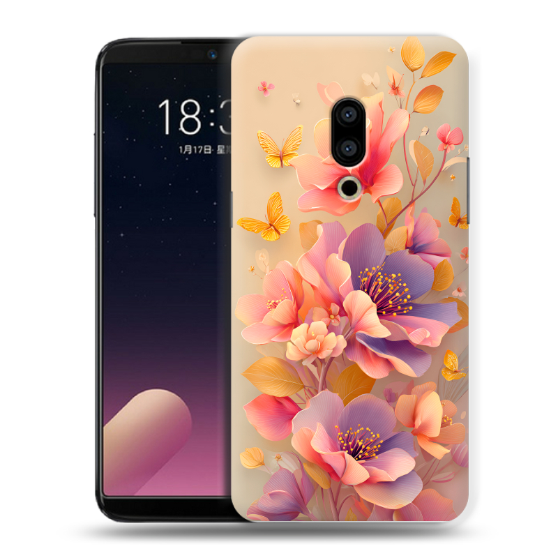 Силиконовый чехол на Meizu 15 с принтом Цветы и бабочки Силиконовый чехол на Meizu 15 с принтом Цветы и бабочки