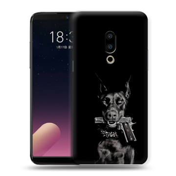 Силиконовый чехол на Meizu 15 Plus с принтом Доберман и пистолет Силиконовый чехол на Meizu 15 Plus с принтом Доберман и пистолет