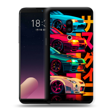 Силиконовый чехол на Meizu 15 Plus с принтом Гоночные машины