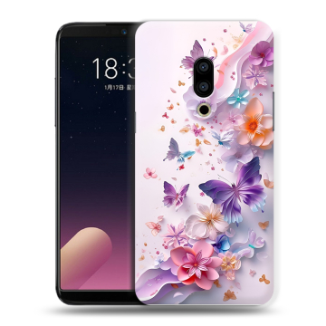 Силиконовый чехол на Meizu 15 Plus с принтом цветы бабочки