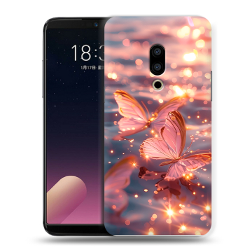 Силиконовый чехол на Meizu 15 Plus с принтом бабочки розовые Силиконовый чехол на Meizu 15 Plus с принтом бабочки розовые
