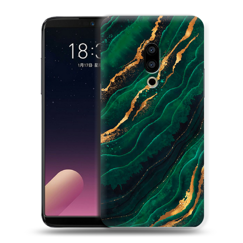 Силиконовый чехол на Meizu 15 Plus с принтом Мрамор зеленое золото Силиконовый чехол на Meizu 15 Plus с принтом Мрамор зеленое золото