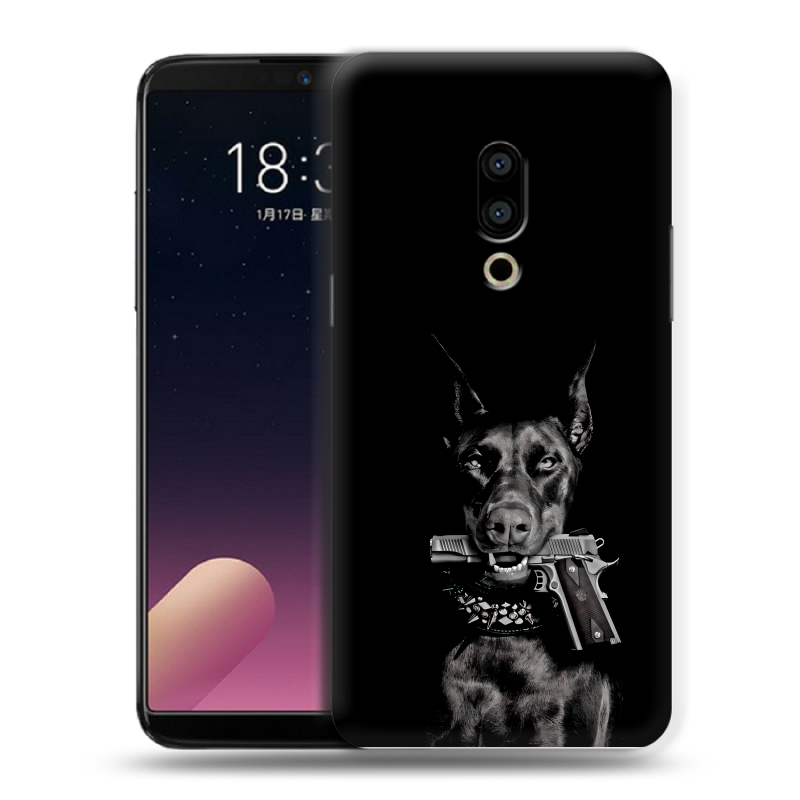 Силиконовый чехол на Meizu 15 Plus с принтом Доберман и пистолет Силиконовый чехол на Meizu 15 Plus с принтом Доберман и пистолет