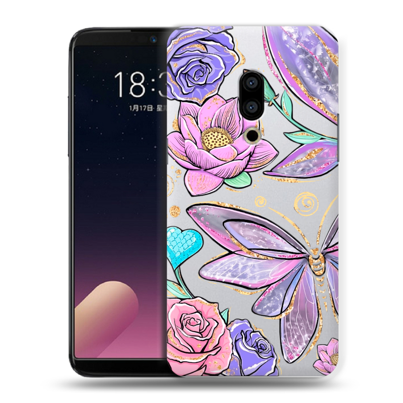 Силиконовый чехол на Meizu 15 Plus с принтом Бабочки и цветы Силиконовый чехол на Meizu 15 Plus с принтом Бабочки и цветы
