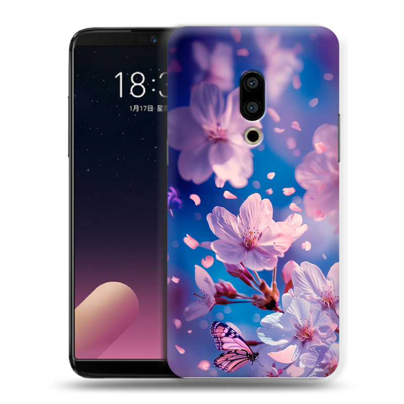 Силиконовый чехол на Meizu 15 Plus с принтом цветы бабочки Силиконовый чехол на Meizu 15 Plus с принтом цветы бабочки