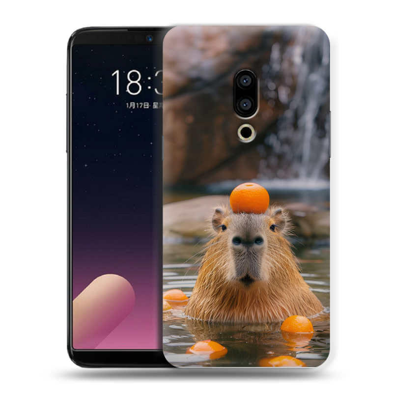 Силиконовый чехол на Meizu 15 Plus с принтом Капибара с апельсином Силиконовый чехол на Meizu 15 Plus с принтом Капибара с апельсином