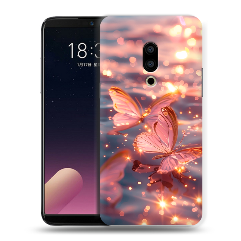 Силиконовый чехол на Meizu 15 Plus с принтом бабочки розовые Силиконовый чехол на Meizu 15 Plus с принтом бабочки розовые