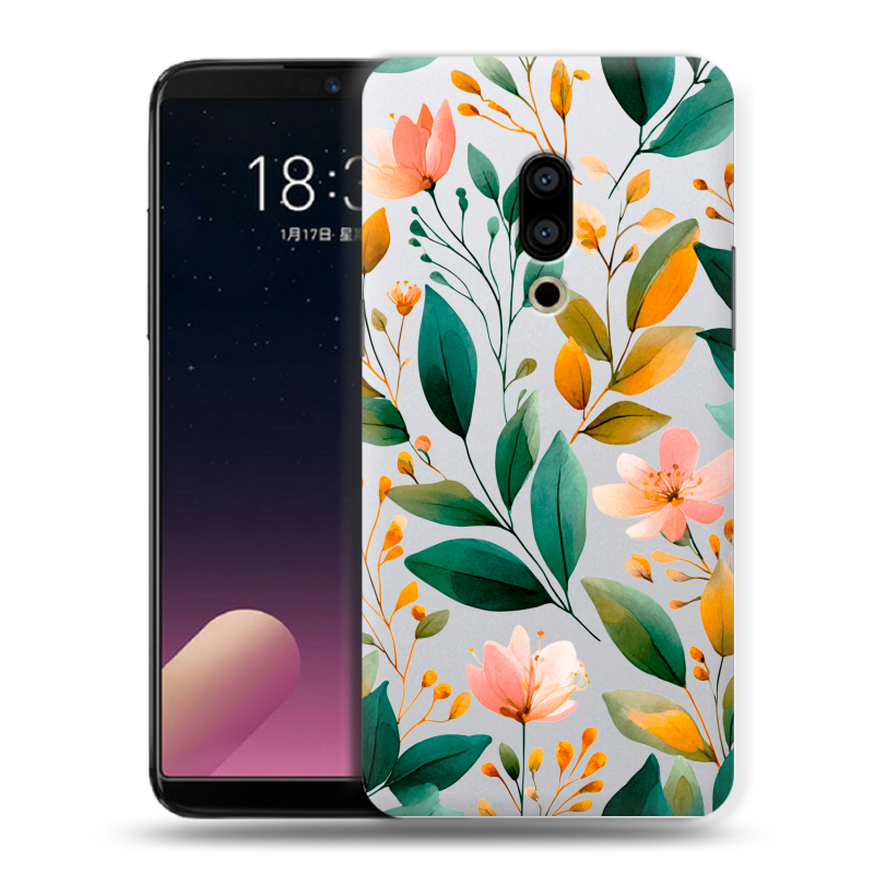 Силиконовый чехол на Meizu 15 Plus с принтом Цветы паттерн Силиконовый чехол на Meizu 15 Plus с принтом Цветы паттерн