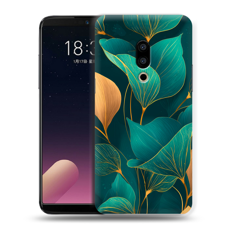 Силиконовый чехол на Meizu 15 Plus с принтом Листья и золото Силиконовый чехол на Meizu 15 Plus с принтом Листья и золото