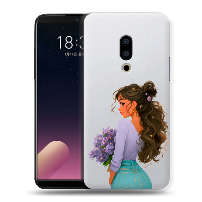 Силиконовый чехол на Meizu 15 Plus с принтом девушка цветы Силиконовый чехол на Meizu 15 Plus с принтом девушка цветы