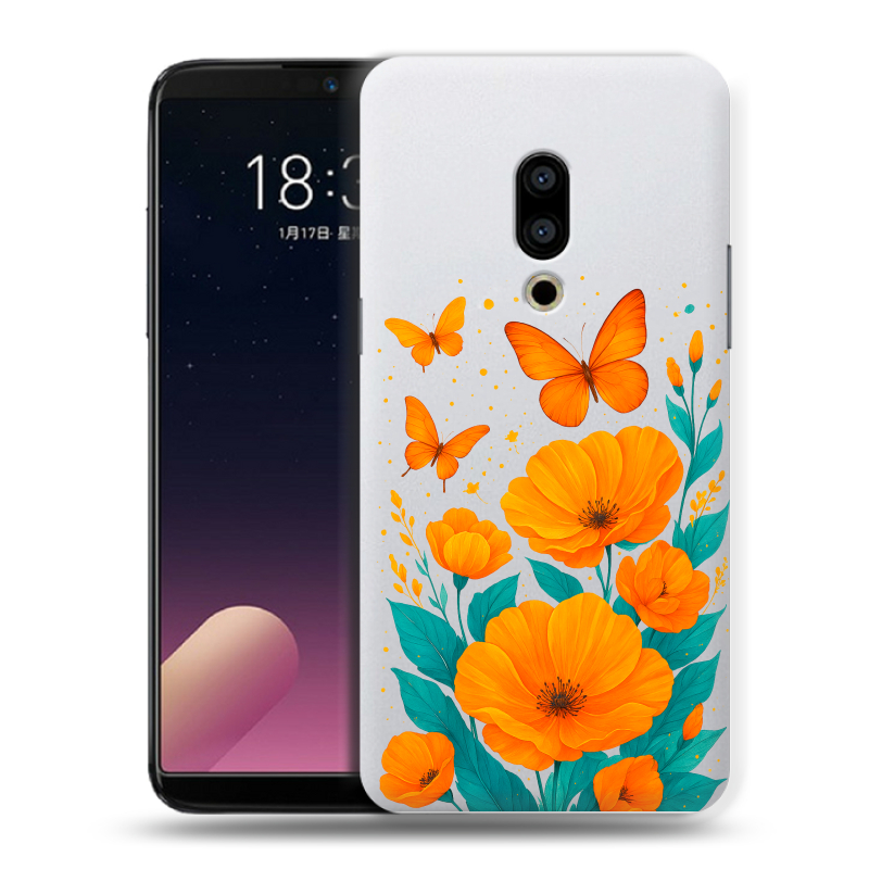 Силиконовый чехол на Meizu 15 Plus с принтом цветы бабочки Силиконовый чехол на Meizu 15 Plus с принтом цветы бабочки
