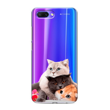 Силиконовый противоударный чехол на Huawei Honor 10 с принтом Кошки Силиконовый противоударный чехол на Huawei Honor 10 с принтом Кошки