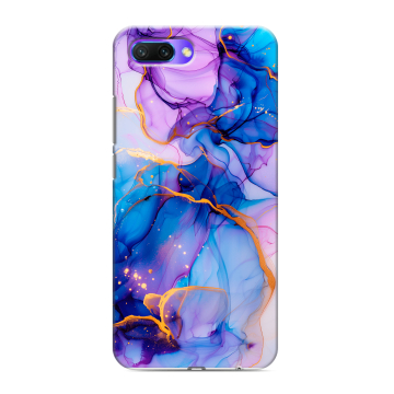 Силиконовый противоударный чехол на Huawei Honor 10 с принтом синий мрамор Силиконовый противоударный чехол на Huawei Honor 10 с принтом синий мрамор
