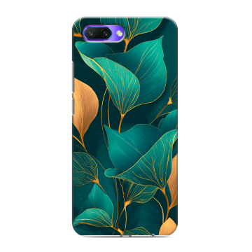 Силиконовый противоударный чехол на Huawei Honor 10 с принтом Листья и золото