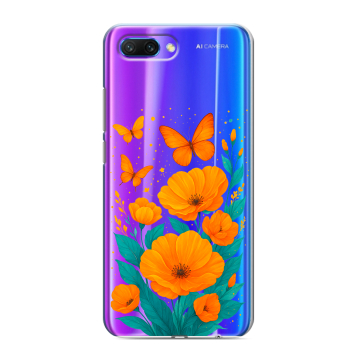 Силиконовый противоударный чехол на Huawei Honor 10 с принтом цветы бабочки