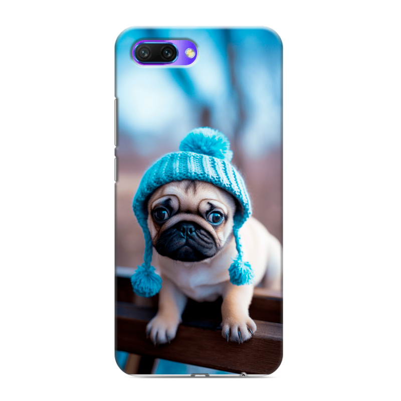 Силиконовый противоударный чехол на Huawei Honor 10 с принтом Мопс в шапке Силиконовый противоударный чехол на Huawei Honor 10 с принтом Мопс в шапке