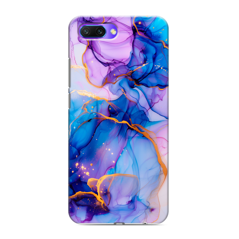 Силиконовый противоударный чехол на Huawei Honor 10 с принтом синий мрамор Силиконовый противоударный чехол на Huawei Honor 10 с принтом синий мрамор