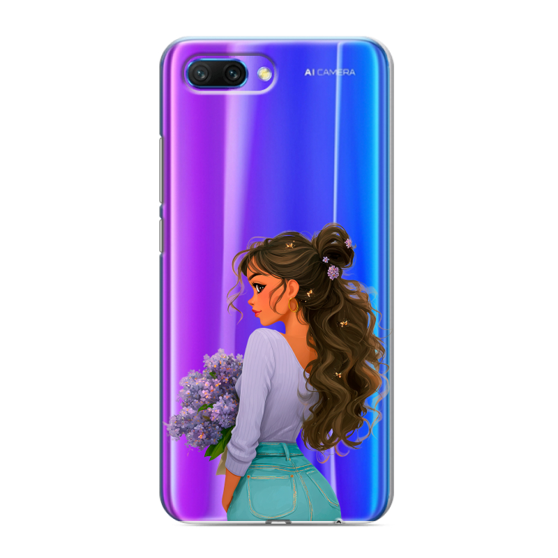 Силиконовый противоударный чехол на Huawei Honor 10 с принтом девушка цветы Силиконовый противоударный чехол на Huawei Honor 10 с принтом девушка цветы
