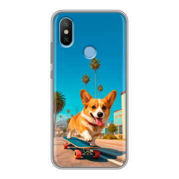 Силиконовый чехол на Xiaomi Mi6X с принтом Корги на скейте Силиконовый чехол на Xiaomi Mi6X с принтом Корги на скейте