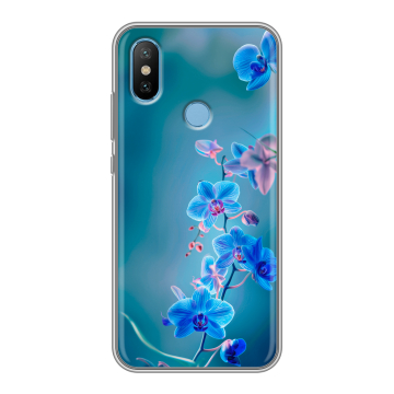 Силиконовый чехол на Xiaomi Mi6X с принтом Голубые цветы Силиконовый чехол на Xiaomi Mi6X с принтом Голубые цветы