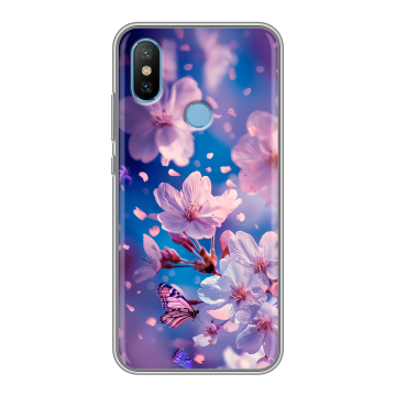 Силиконовый чехол на Xiaomi Mi6X с принтом цветы бабочки Силиконовый чехол на Xiaomi Mi6X с принтом цветы бабочки