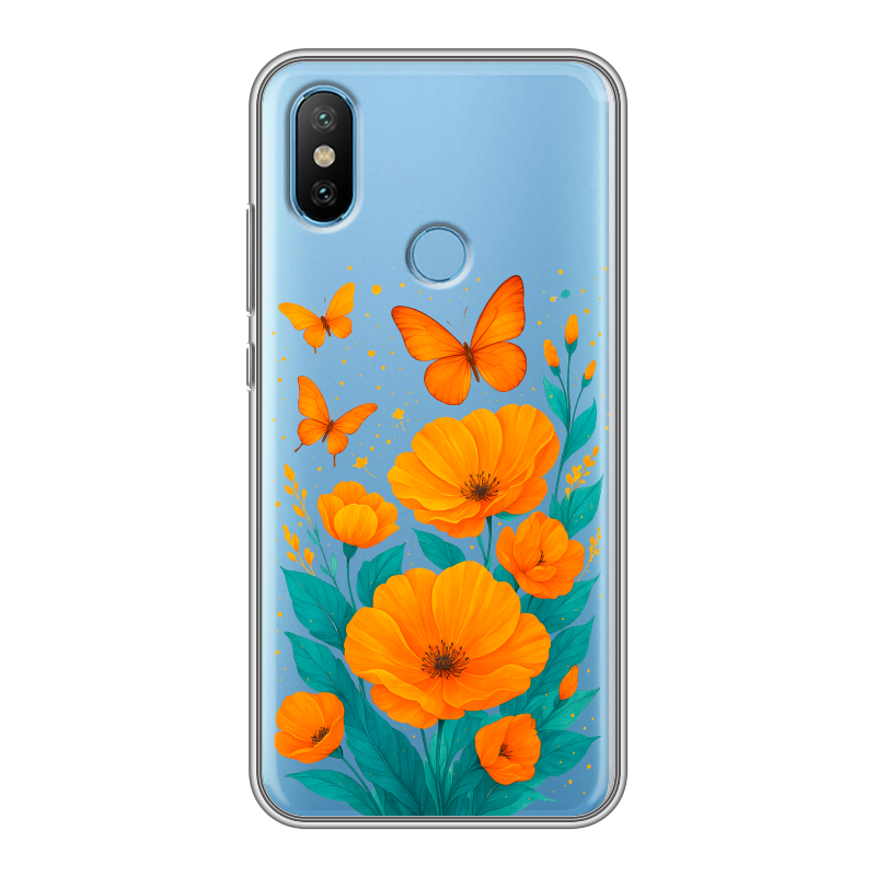 Силиконовый чехол на Xiaomi Mi6X с принтом цветы бабочки Силиконовый чехол на Xiaomi Mi6X с принтом цветы бабочки